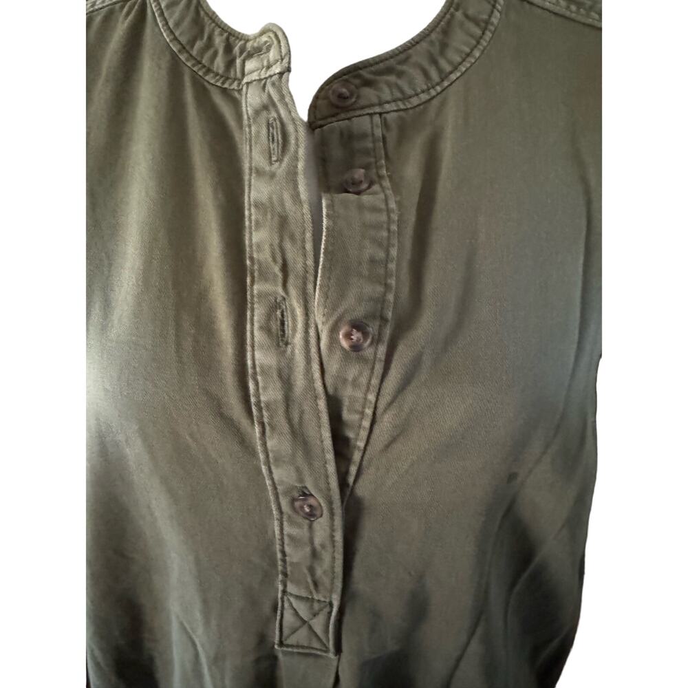 Women Short Sleeve 3/4 Button down Army Green Tshirt Dress Super Soft Cotton L